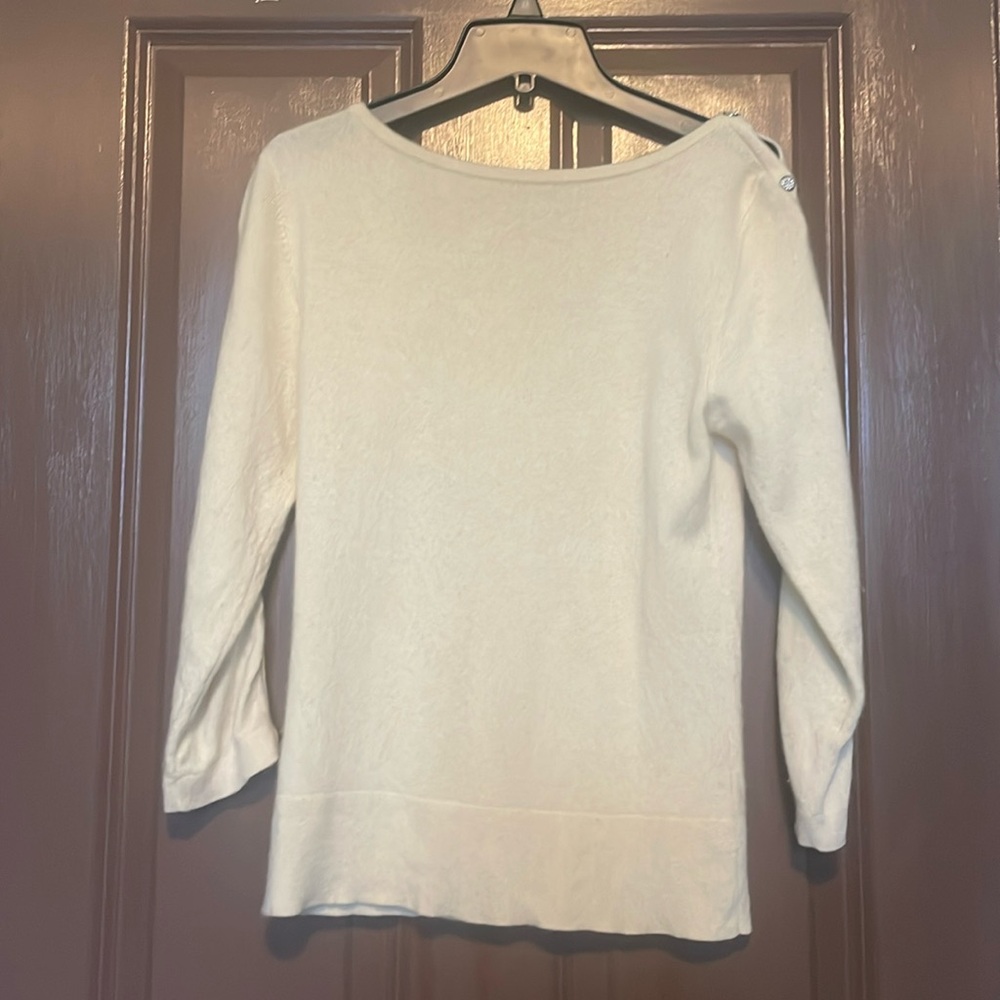 Embellished Autumn Cashmere Sweater M boat neck snap 3/4 sleeve Y2K